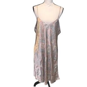 Vintage Solange Satin Dress Featuring Paisley Overall Print 18/20